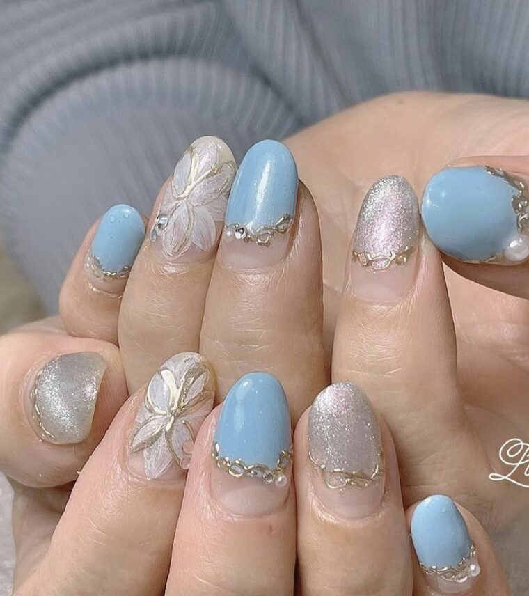 ✨ブルー×マグネット×ミラーネイル✨持ち込みデザイン💅